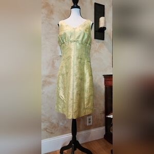 NWT silk Jones New York structured dress. Size 8. Sleeveless, embroidered.